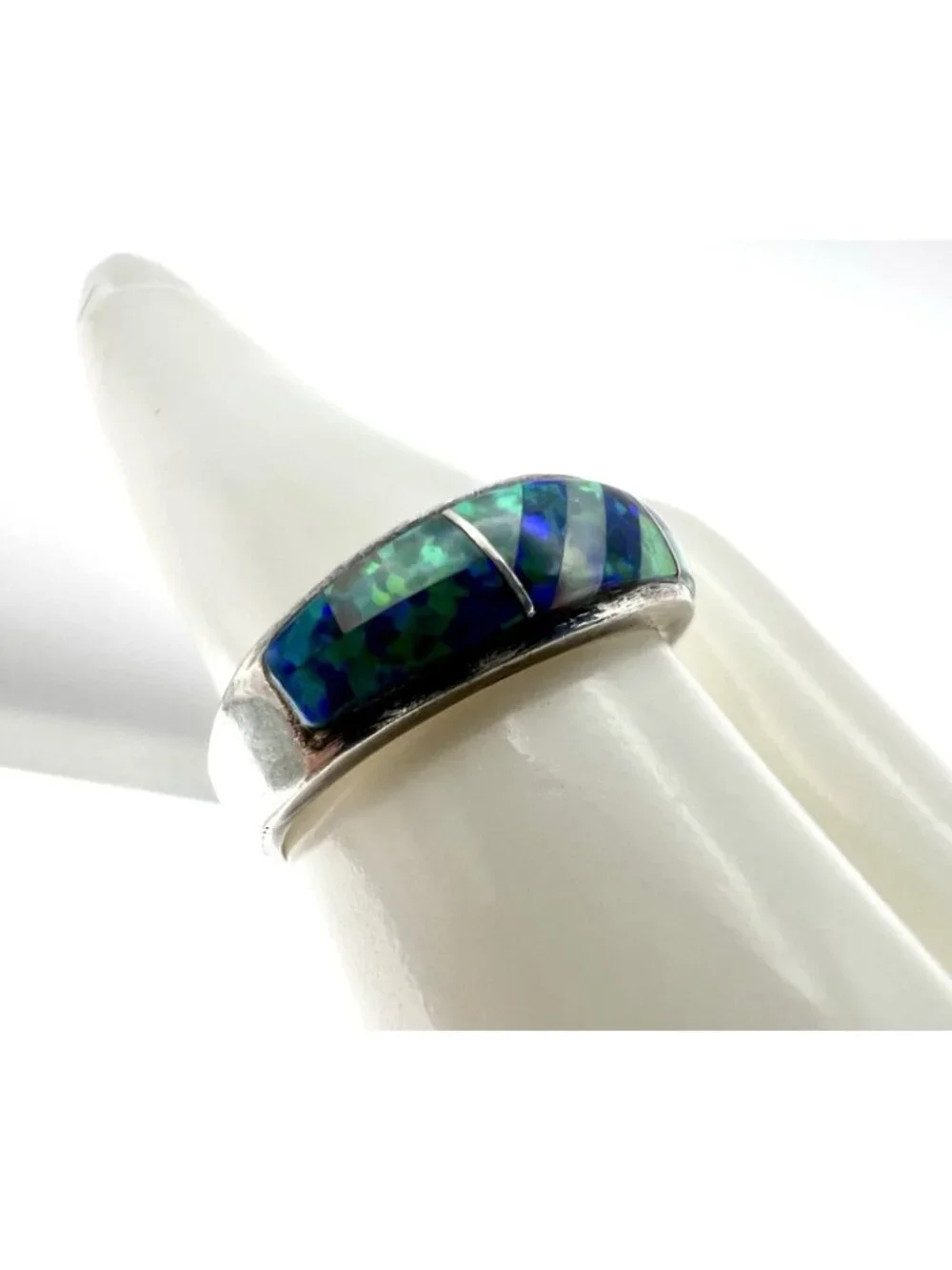Vintage Sterling Silver & Blue Opal Inlay Ring Size - Picture 8 of 10